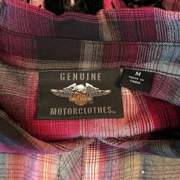 Harley-Davidson Women's Size M Hearts & Serpents Laced Purple Plaid Button Shirt - Picture 7 of 11